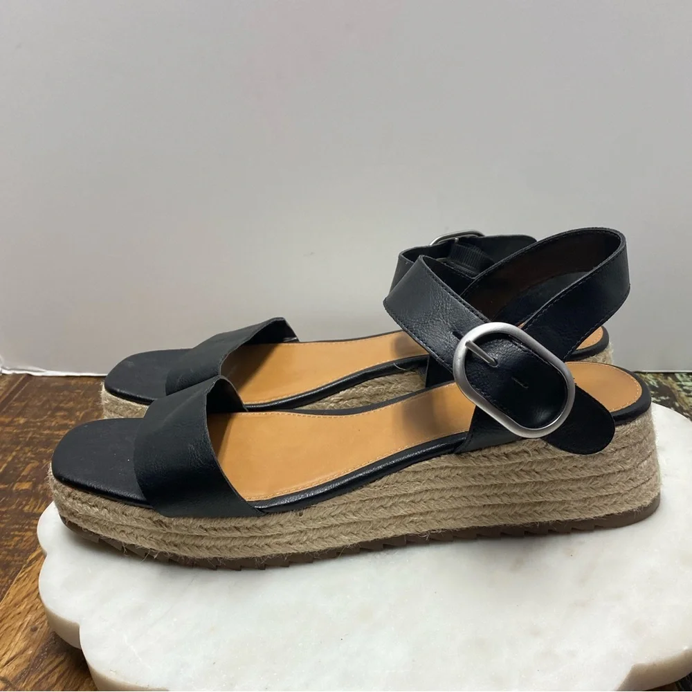 a.n.a Emily Black GenZ Wedge Sandals Espadrilles Platform Leather Size 11